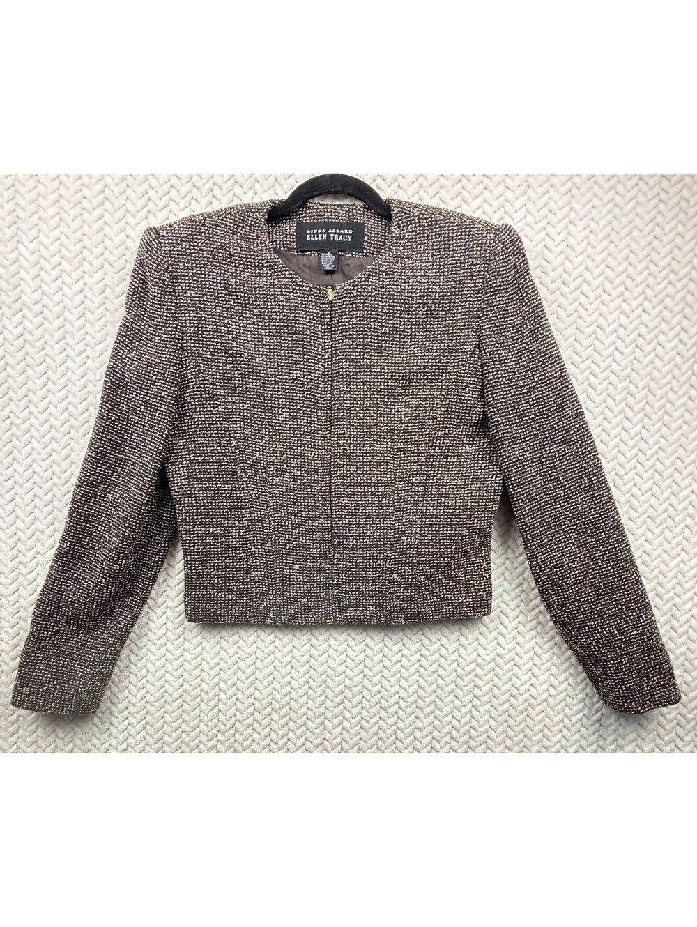 Ellen Tracy Linda Allard Women's Tweed Wool Blend Cropped Jacket Size 8